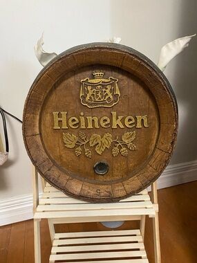 Heineken Vintage Faux Wooden Barrel Wall Decor - Brown with Gold Logo Man Cave
